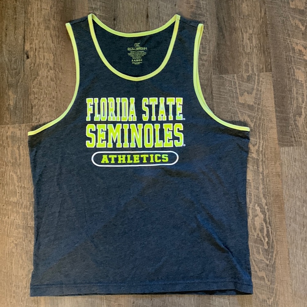 Mens, Lg, Florida State Seminoles tank, dark gray and neon green print